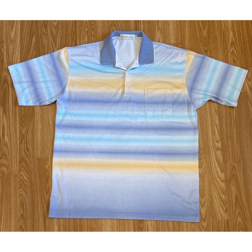 Sergio Louis Italy Mens Striped Polo Shirt Short Sleeve Blue Yellow Gradient Poc